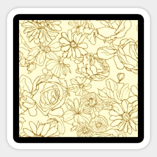 Artistic Flower Design: Hand-Drawn Roses and Daisies on a Vintage Yellow Background. Sticker